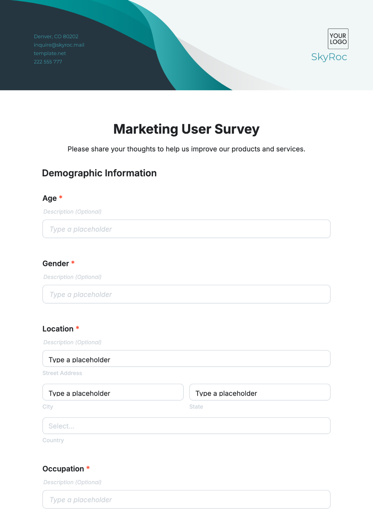 Marketing User Survey Template