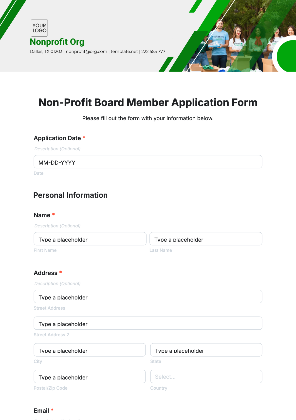 Non-Profit Board Member Application Form Template