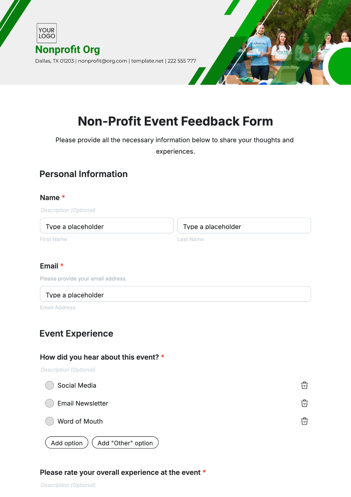 Non-Profit Event Feedback Form Template