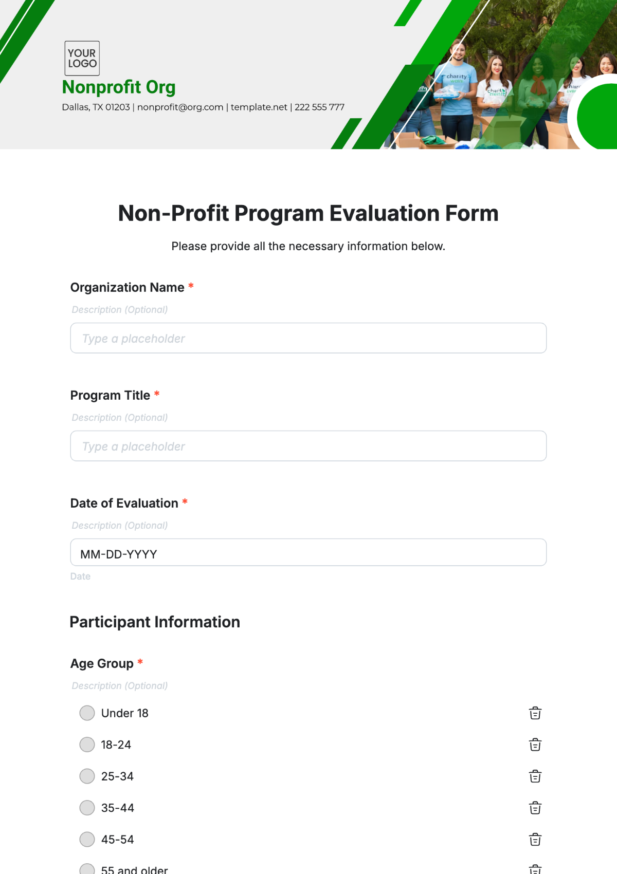 Non-Profit Program Evaluation Form Template