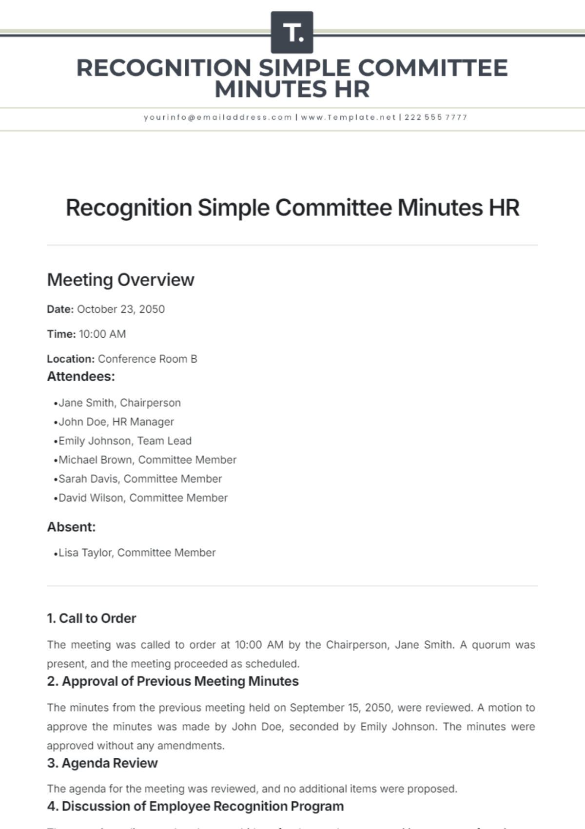 Recognition Simple Committee Minutes HR Template