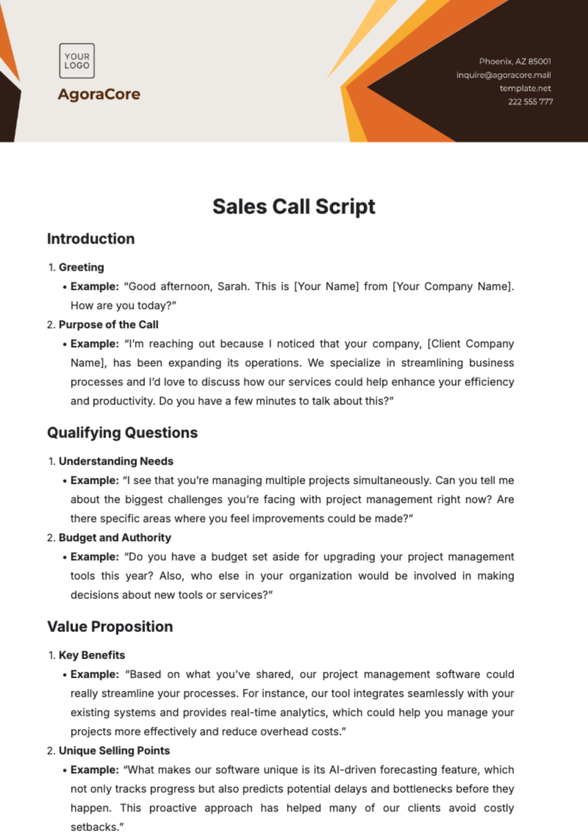 Sales Call Script Template