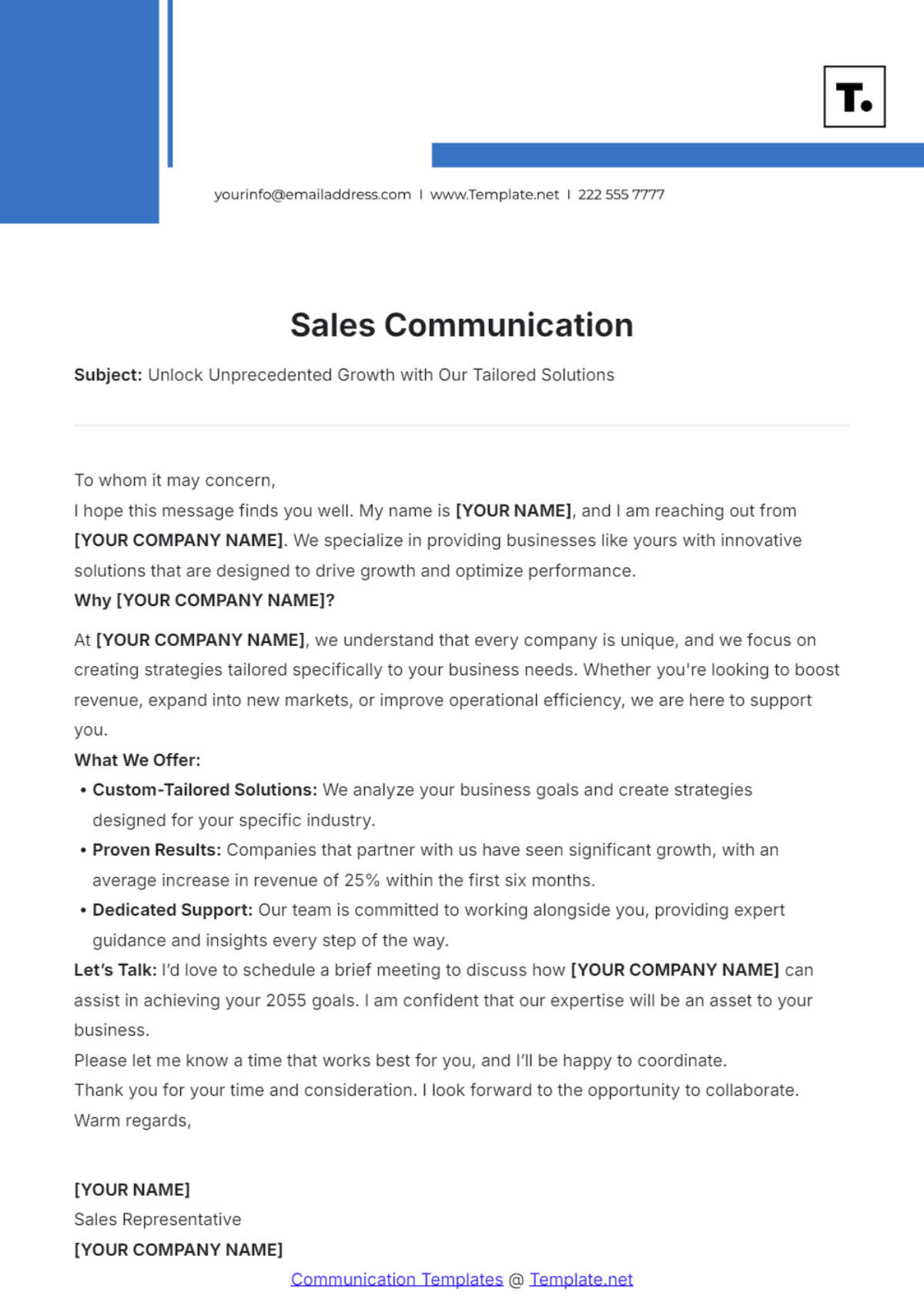 Sales Communication Template