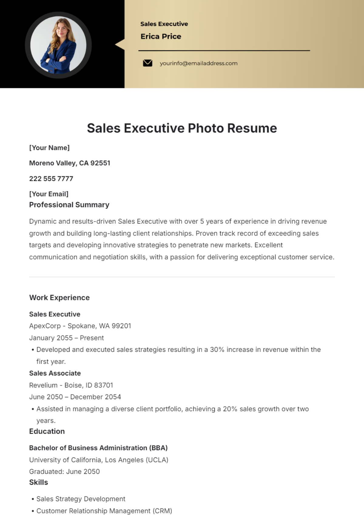 Sales Executive Photo Resume Template