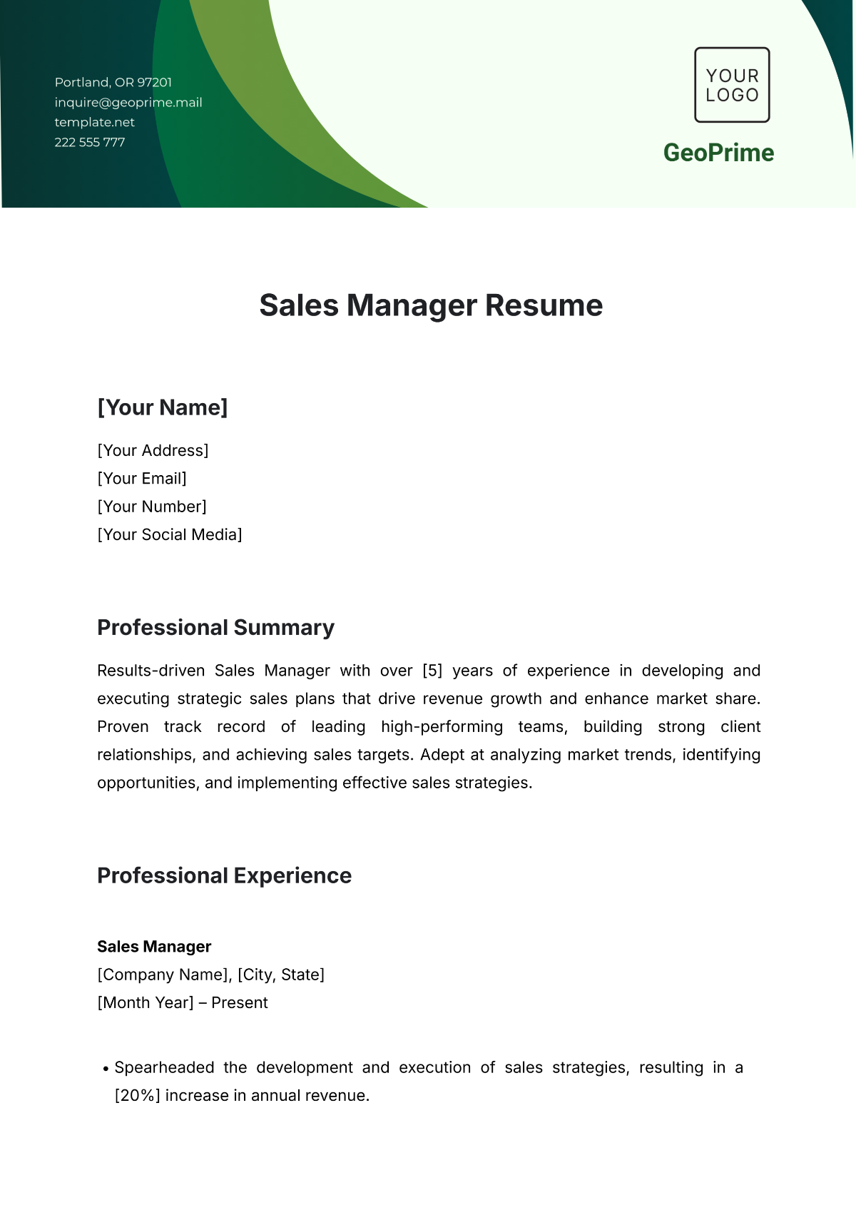 Sales Manager Resume Template