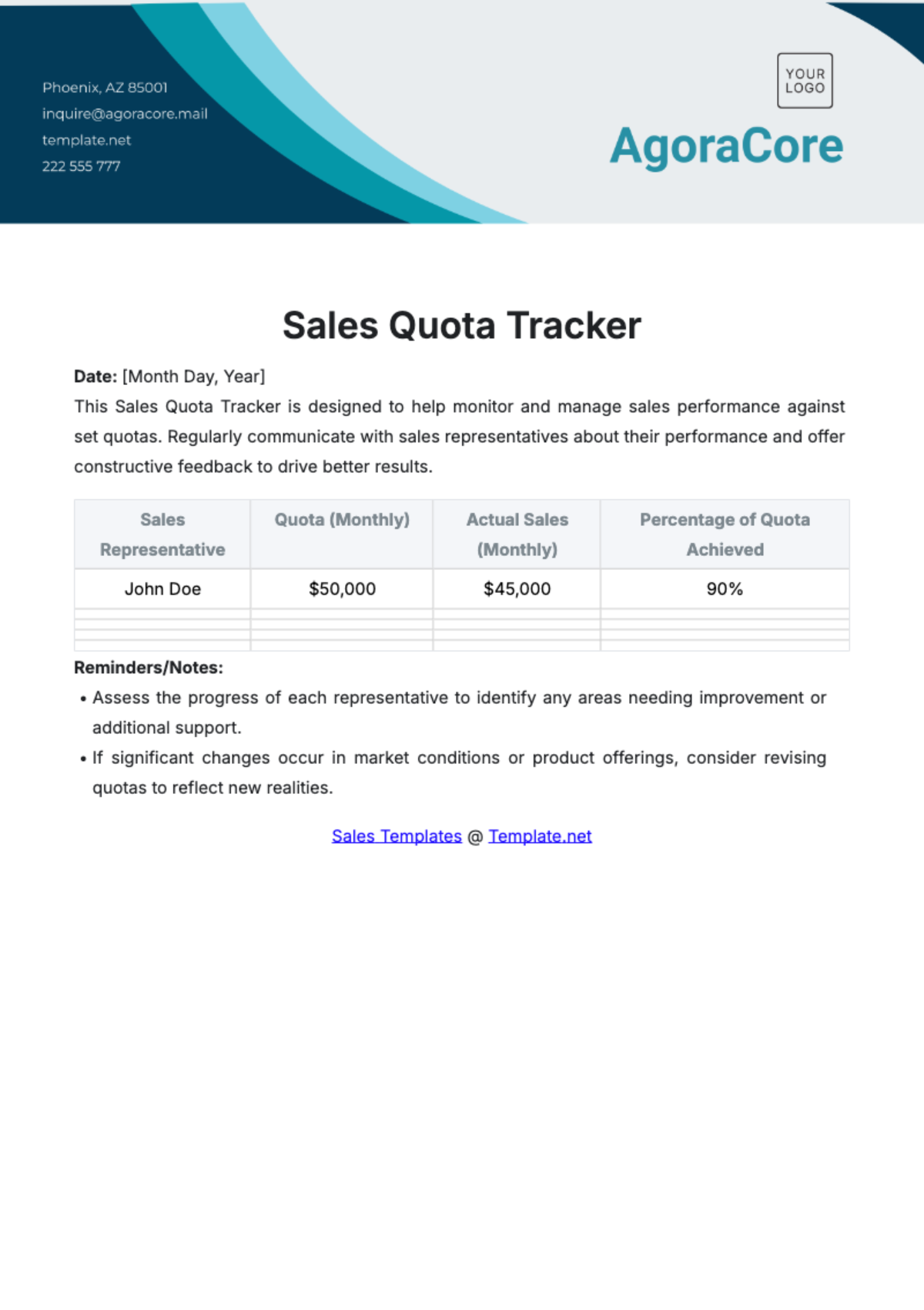 Sales Quota Tracker Template