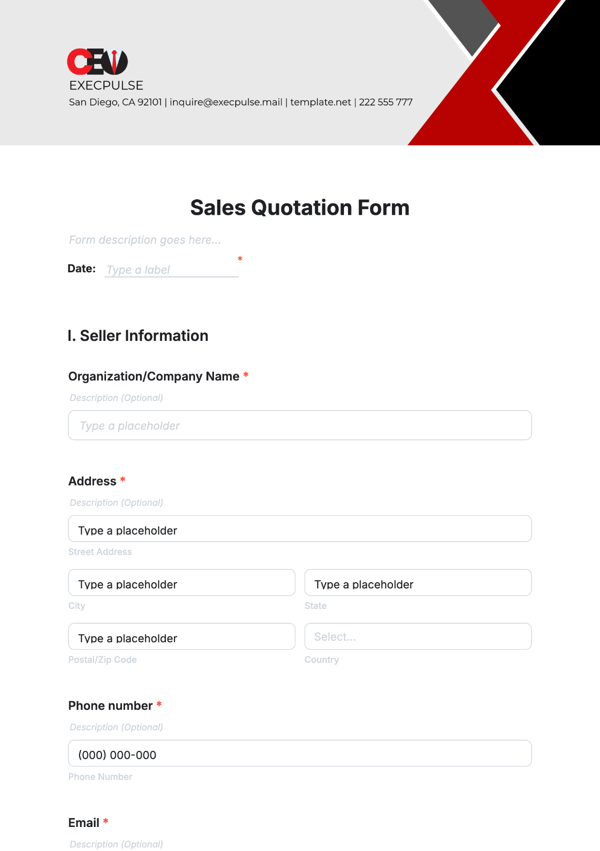 Sales Quotation Form Template