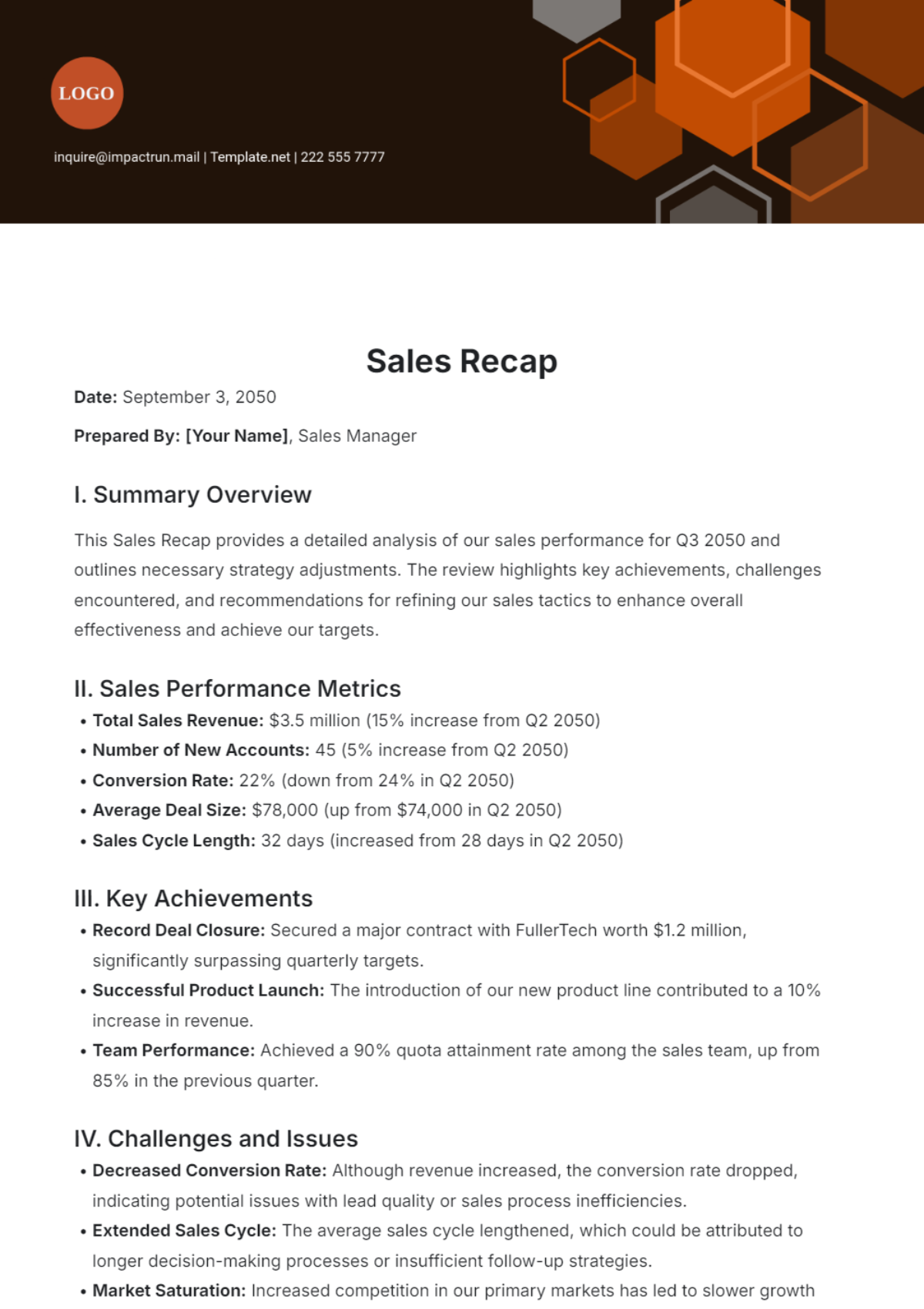 Sales Recap Template