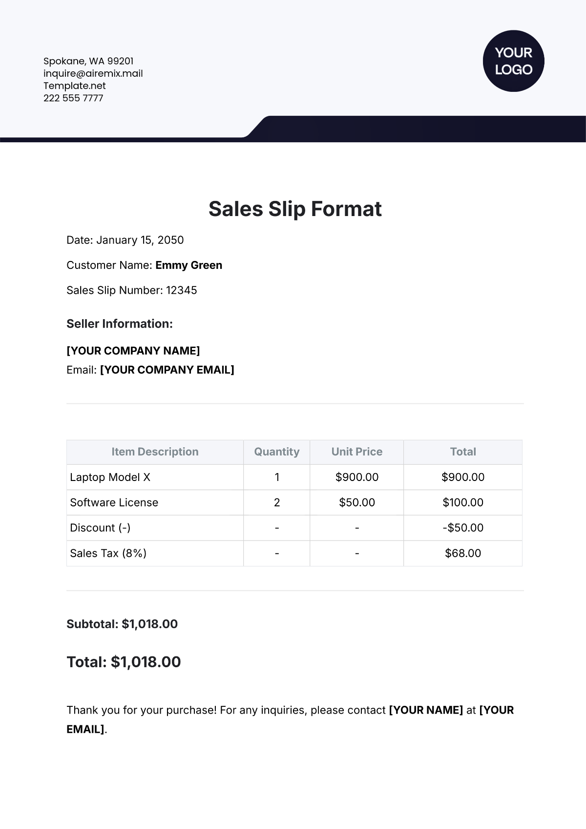 Sales Slip Format Template