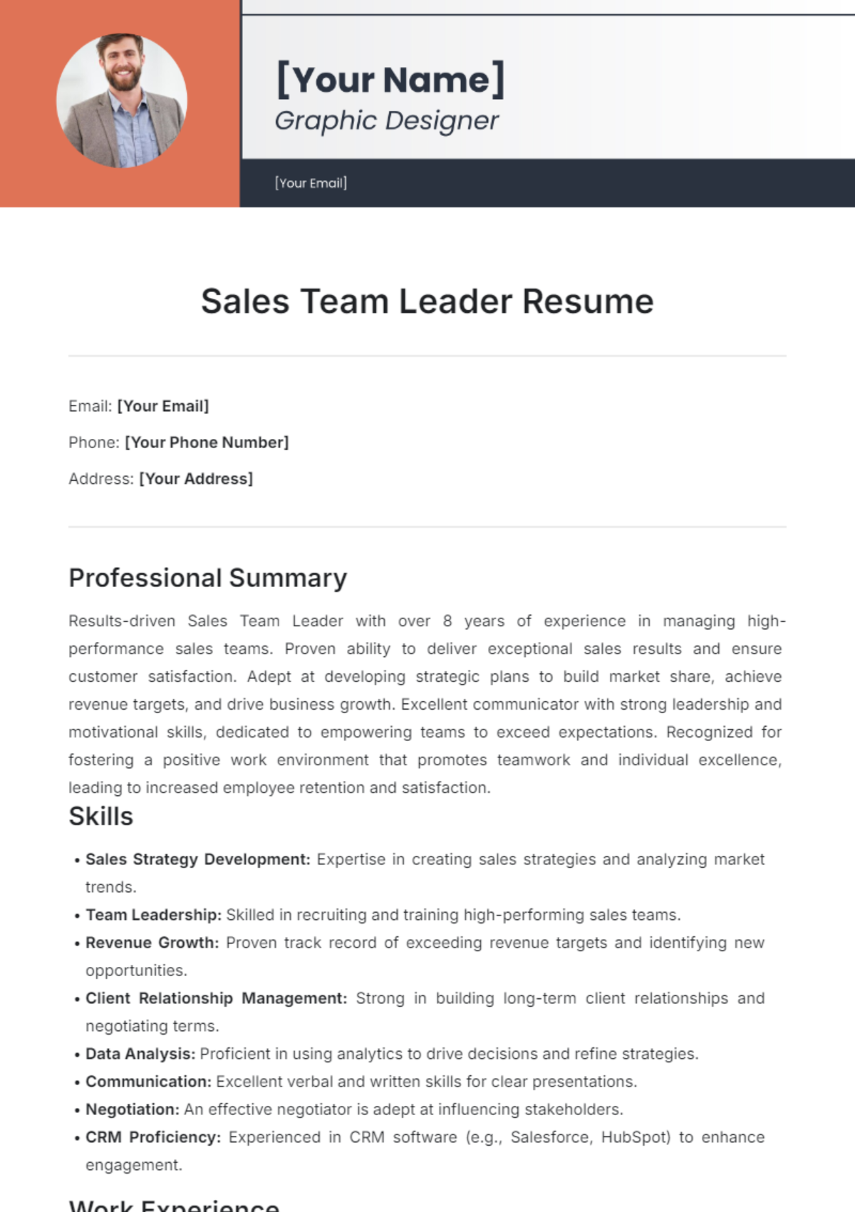 Sales Team Leader Resume Template
