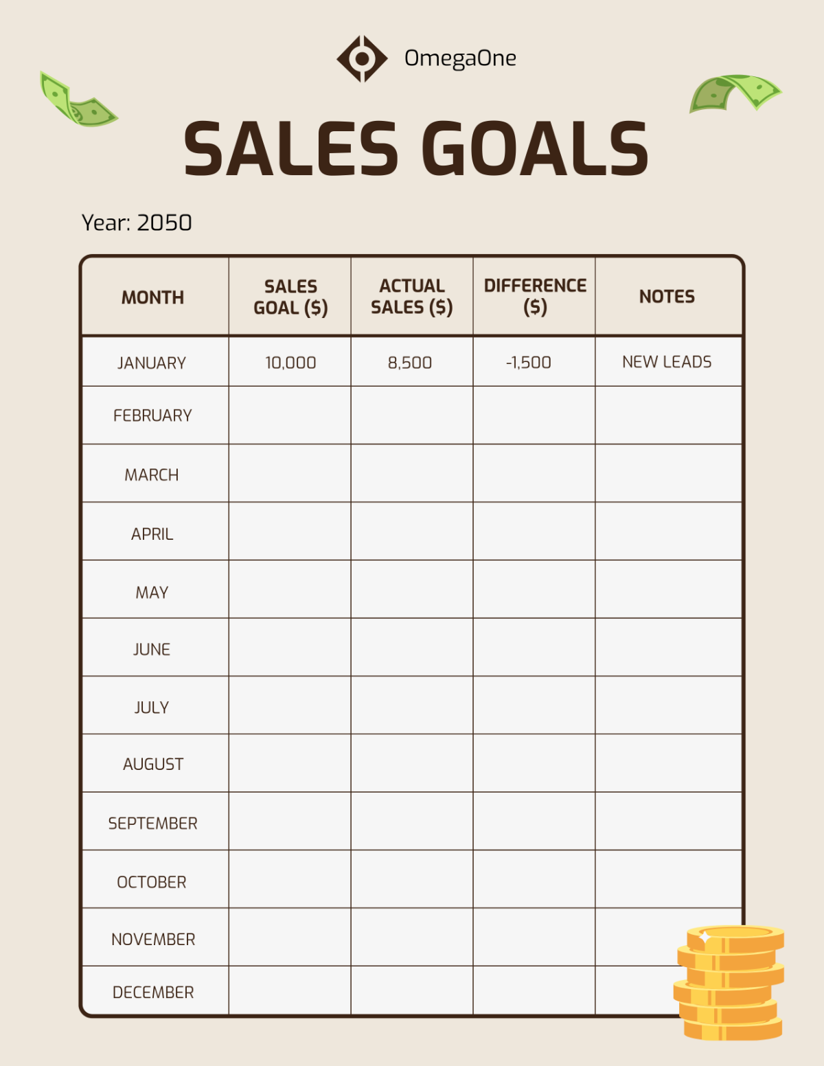 Simple Sales Goals Template