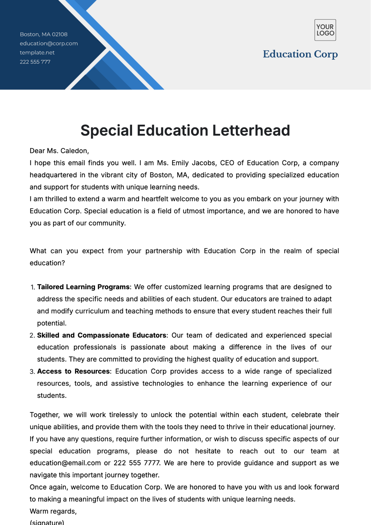 Special Education Letterhead Template