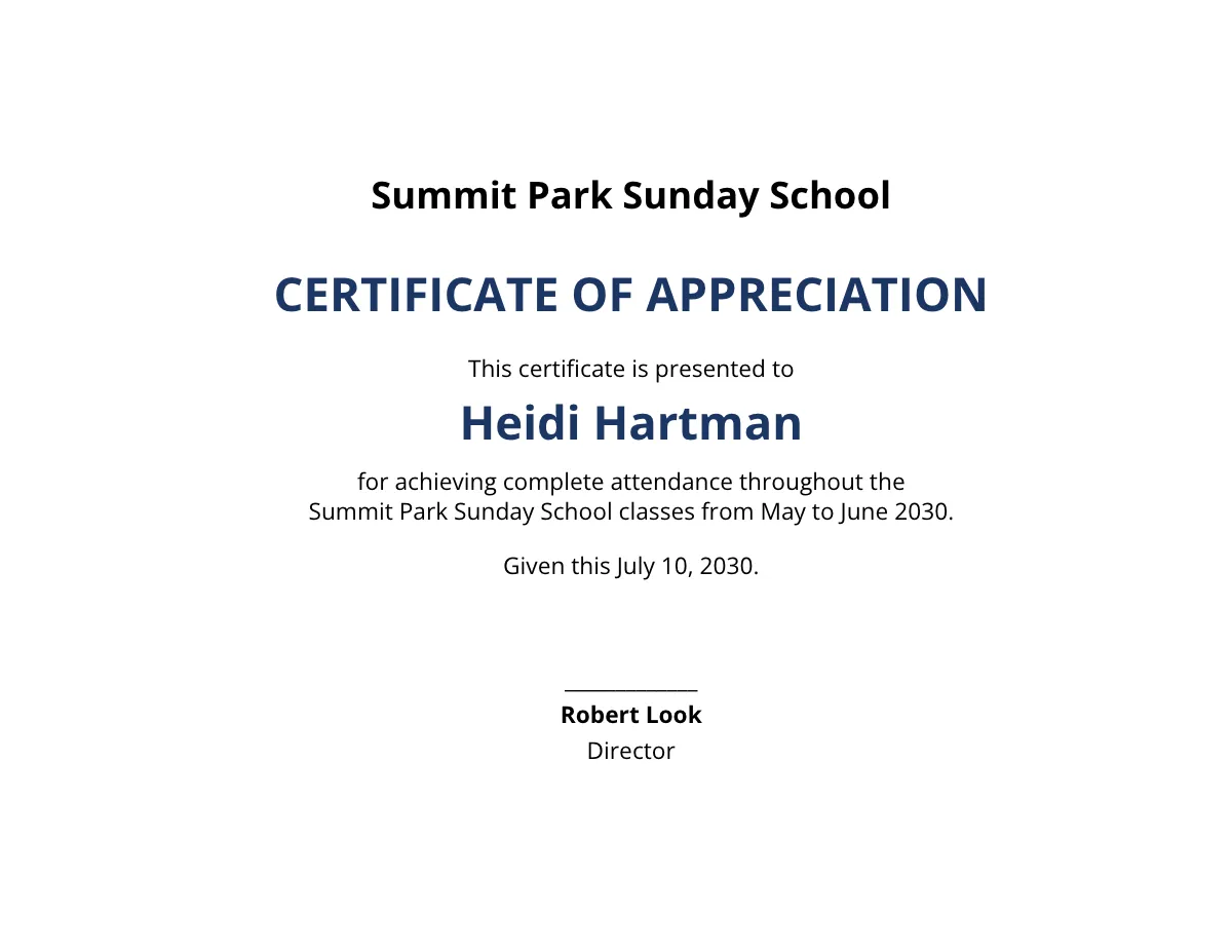 Sunday School Student Certificate Template