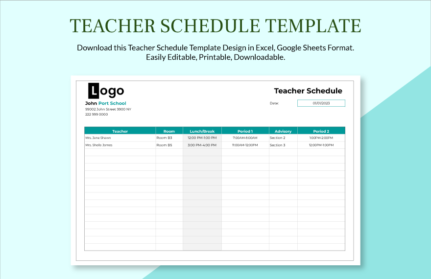 Teacher Schedule Template in Google Docs, Pages, Word, Apple Numbers, Excel, Google Sheets - Download | Template.net